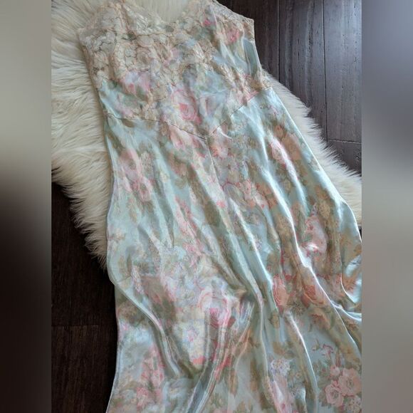 Vintags Victoria Secret Gold Label Night Gown Slip Midi Dress Floral Lace 90s L - Picture 2 of 7